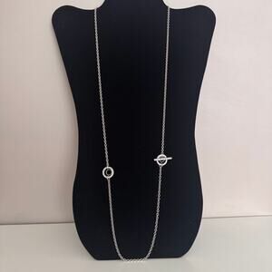 Pandora Sterling Silver Pavé Circle Logo T-bar Necklace 925